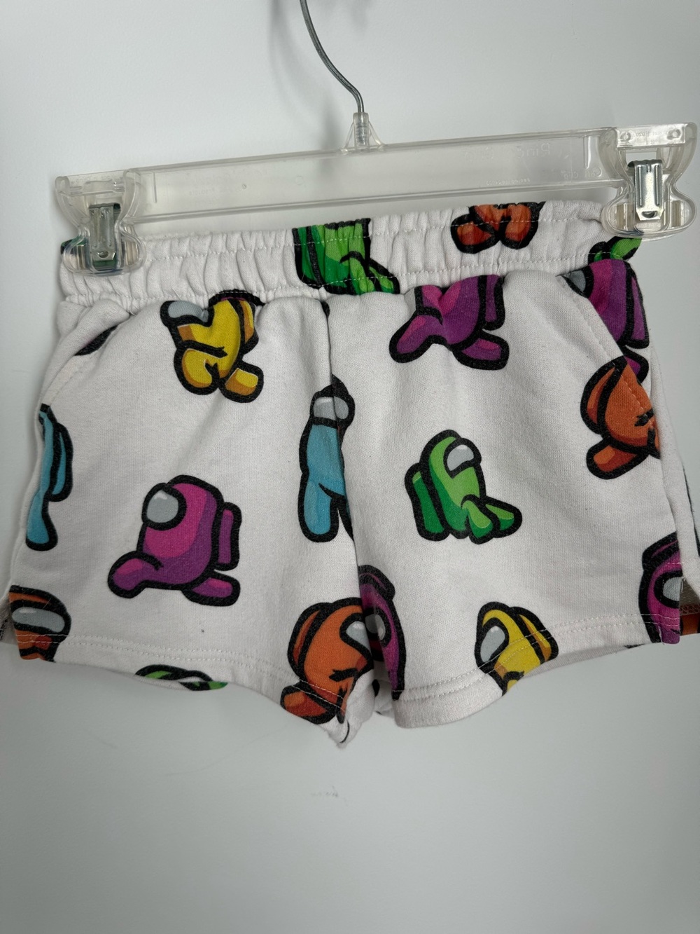 Kids White Among Us Print Elastic Waist Shorts Size 8